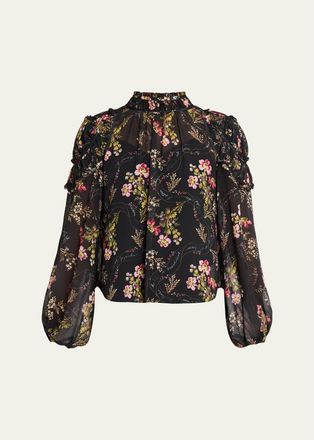 Cinq &agrave; Sept Long-Sleeve Love Letter Floral Blouse
