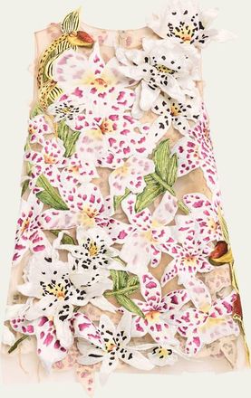 Oscar De La Renta Orchid Threadwork Mini Shift Dress
