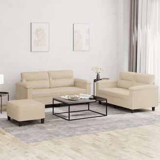 vidaXL Vidaxl - Juego De Sof&aacute;s Con Cojines 3 Piezas Tela Microfibra Crema