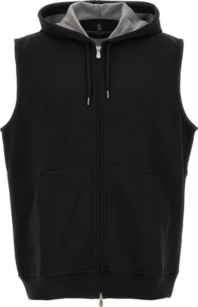Brunello Cucinelli Black Cotton Sleeveless Mens Jacket
