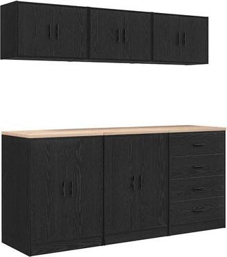 vidaXL Armarios 6 Uds Para Garaje Madera De Ingenier&iacute;a Negro Vidaxl