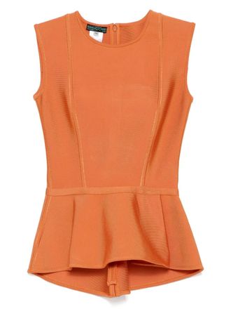 Herve Leroux jewel neck bandage peplum top - women - Viscose/Spandex/Elastane - 36 - Orange