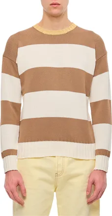 Drumohr Wide Horizontal Stripe Crewneck Sweater with Ribbed Accents