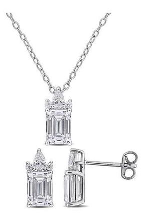 Delmar Emerald Round Cut Lab Created White Moissanite Pendant Necklace & Stud Earrings Set at Nordstrom Rack
