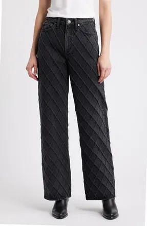 Rag & Bone Logan Diamond Texture Mid Rise Wide Leg Jeans in Qwblk at Nordstrom Rack, Size 31