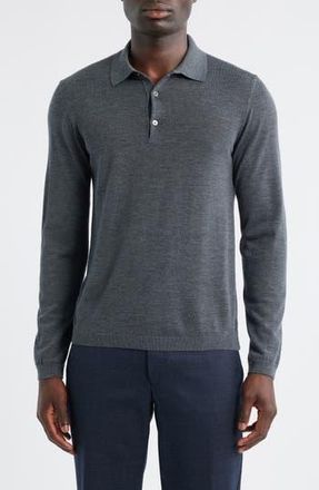 Jack Victor Long Sleeve Wool & Silk Polo Sweater in Grey at Nordstrom Rack, Size Xx-Large