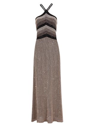 D.exterior Maxi Dress With Crossed Straps And Sequined Stripes