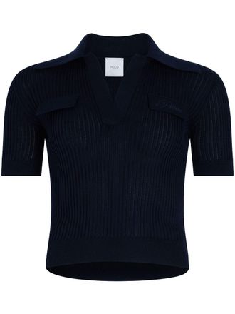 Patou ribbed knit polo top - women - Organic Cotton - S - Blue