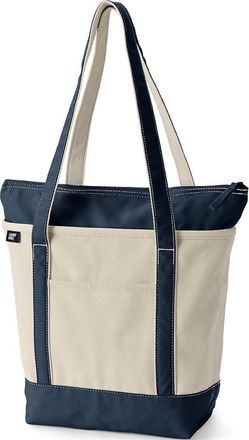 Lands End Zip Top Long Handle Canvas Tote Bag in Natural/radiant Navy at Nordstrom, Size X-Large
