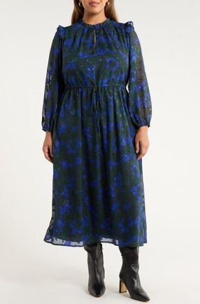 Sugarlips Sweetwater Floral Print Organza Dress in Emerald-Blue at Nordstrom, Size 1 X