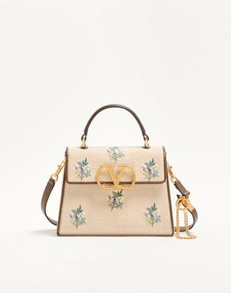 Valentino Garavani Valentino Garavani Vsling Small Handbag In Linen With Embroidery Wo