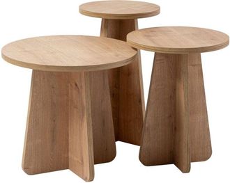 Dmora Set Di 3 Tavolini Da Salotto Rocchero, Tavolo Basso Da Caff&egrave;, Portariviste Per Divano, Ripiano Da Soggiorno, 43x43 H48 Cm, Quercia