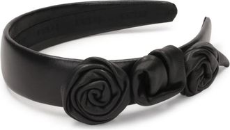 Kazar Zwart leren hoofdband met rozen - Dames - Haaraccessoires - Zwart - ONE Size - Leer - Accessoires