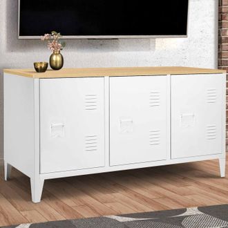 IDMarket Idmarket - Ester Aparador Bajo, Madera, 3 Puertas De Metal Blanco, Dise&ntilde;o Industrial 113cm