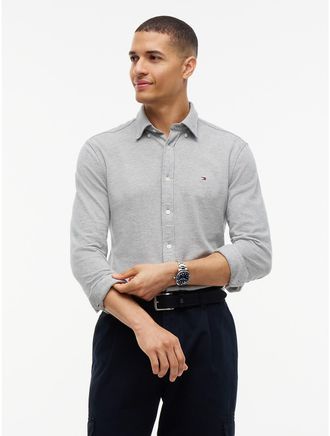 Tommy Hilfiger Mens Slim Fit Pique Knit Shirt - Light Grey - XXL