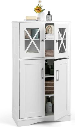Costway Costway Armario De Ba&ntilde;o, Gabinete De Madera Con 2 Puertas Y 3 Estantes Ajustables, Mueble Auxiliar De Ba&ntilde;o, Armario De Almacenamiento Para Ba&ntilde;o, Sala 