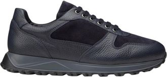 Doucal's Black Calf Leather Suede Panels Sneakers