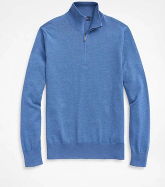 Brooks Brothers Mens Supima Cotton Half-Zip Sweater In Dark Blue Heather