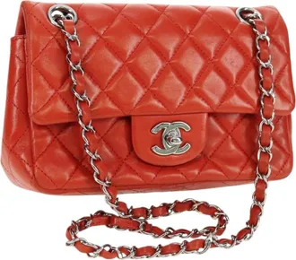 Chanel Flap Shoulder Bag Leather Red Leather Handbag (Pre-Owned)