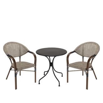 Macabane Sal&oacute;n de jard&iacute;n para 2 con mesa redonda de 70cm y sillas de textileno