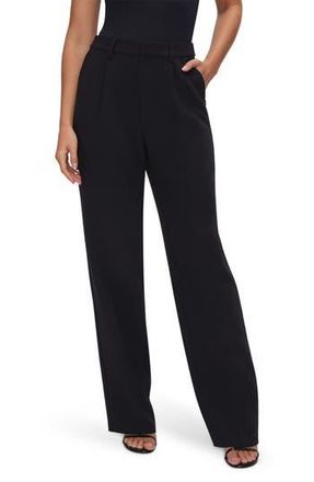 Good American Luxe Suiting Column Wide Leg Trousers in Black001 at Nordstrom Rack, Size 14