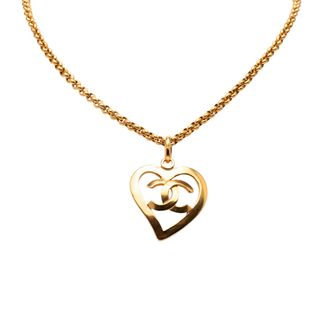 Chanel CC Gold Plated Heart Pendant Necklace