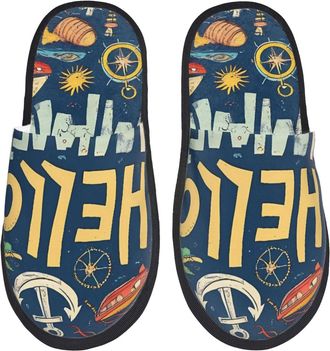 Generic Marine Nautical Men Women Sliders Fluffy House Shoes Non-Slip Shoes For Outdoor Bedroom Winter L