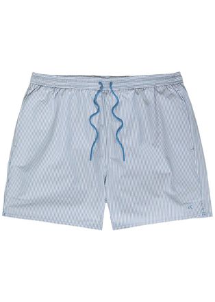 Calvin Klein Logo-embroidered Striped Seersucker Swim Shorts - Blue - XL