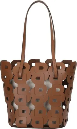 BOSS Double B Monogram Leather Tote in Medium Brown at Nordstrom