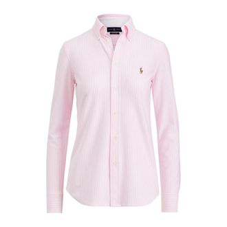 Polo Ralph Lauren Overhemden, Dames, Roze, XS, Katoen, Gestreept Gebreid Oxford Overhemd