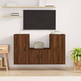 vidaXL Vidaxl - Set De Muebles Para Tv 3 Pzas Madera Contrachapada Roble Marr&oacute;n