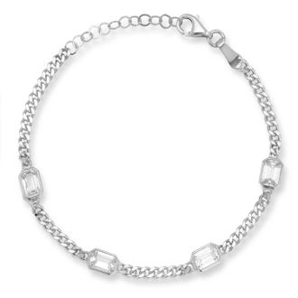 Glaze Jewelry Sterling Silver Emerald Cut Station Bracelet