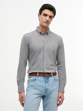 Tommy Hilfiger Mens Slim Fit Lightweight Pique Knit Shirt - Medium Grey Heather - XXL