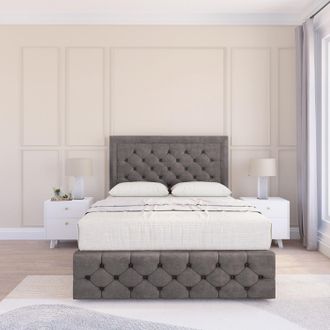 Sloomy Vienna Naples Bed Set, No Drawers Mattress & 54 Headboard in Dark Grey | Size: Single