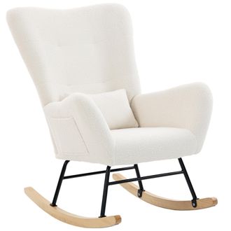 OEM Mecedora De Terciopelo De Teddy Con Respaldo Acolchado Almohada Y Base De Madera De Caucho Carga 120 Kg Crema