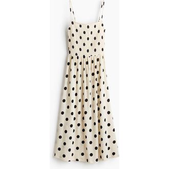 H&M Smocked Strappy Dress in Cream/dotted at Nordstrom, Size Xx-Small