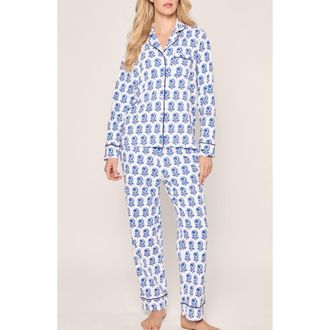 Petite Plume Print Pima Cotton Pajamas in Blue at Nordstrom, Size X-Large