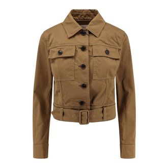 Saint Laurent Denim Jackets, female, Beige, M, Beige Jackets with Belt and Buttons