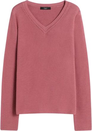 Max Mara Links Knit Sweater - Dames - V-hals truien - Roze - XL - Katoen - Truien & Vesten