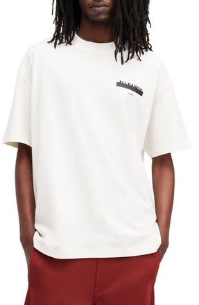 AllSaints Redact Mock Neck Graphic T-Shirt in Ashen White at Nordstrom, Size Xx-Large