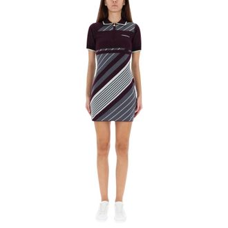 Casablanca Knitted Dresses, female, Purple, Size: M Knit Polo Dress with Diagonal Stripes
