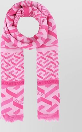 Versace silk blend fringed printed scarf