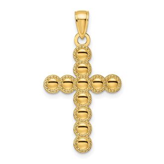 Diamond2Deal 14k Yellow Gold Polished Beaded Circles Cross Pendant