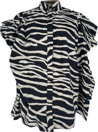 Farm Rio Farm Rio Zebra-Print Long Sleeve Shirt in Black Cotton