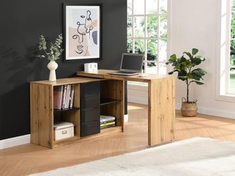 Vente-Unique Extendable Desk With 360&deg; Swivel Top - Natural & Black MDF - PAVELO