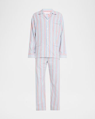 Derek Rose Men & apos;s Kelburn Cotton Stripe Long Pajama Set