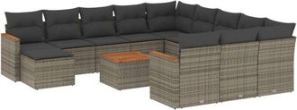 vidaXL Set Sof&aacute;s De Jard&iacute;n Con Cojines 13 Piezas Rat&aacute;n Sint&eacute;tico Gris Vidaxl