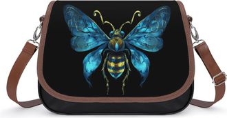 Generic Bee with Butterfly1 Wings Crossbody Bag Womens Handbag PU Message Bags Shoulder Purse with Adjustable Strap