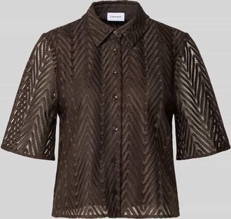 Comma Regular Fit Hemdbluse in Spitzen-Optik in Dunkelbraun, Gr&ouml;&szlig;e 34