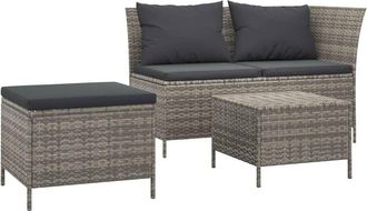 vidaXL Set De Muebles De Jard&iacute;n 3 Pzas Y Cojines Rat&aacute;n Sint&eacute;tico Gris Vidaxl